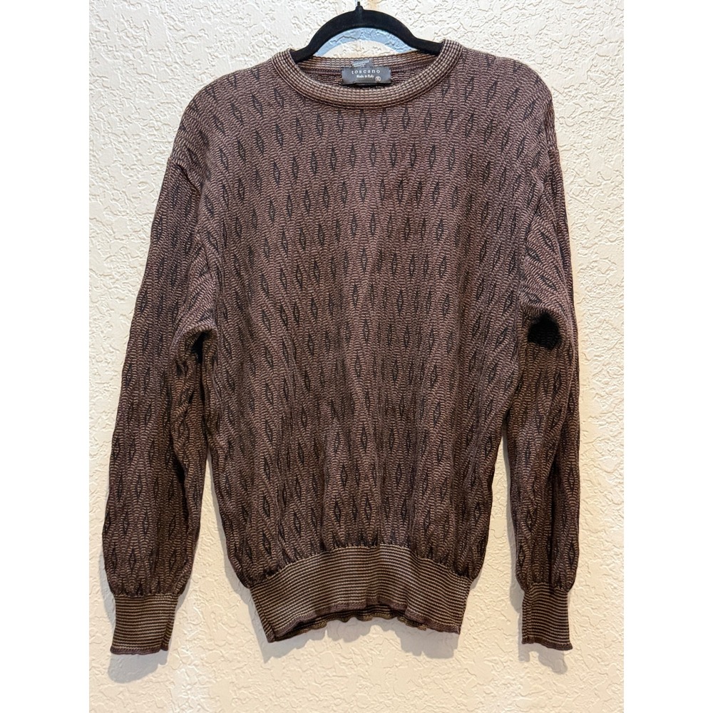 Toscano Geometric Knit Sweater XL Vintage Grandpa Core Coogie Style Italy